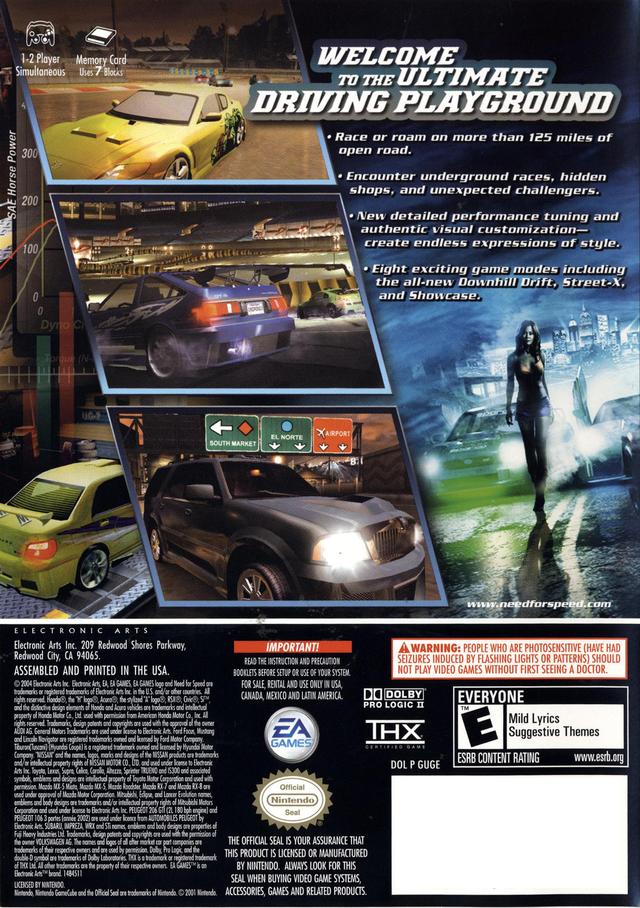 Need For Speed Underground 2 Gamecube Back